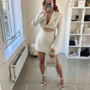 Zara Cream Mini Dress with Cut-Out Detail NWT